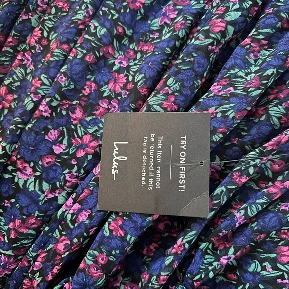 Lulus Evalina Navy Blue Floral Print Mock Neck Midi Dress - medium